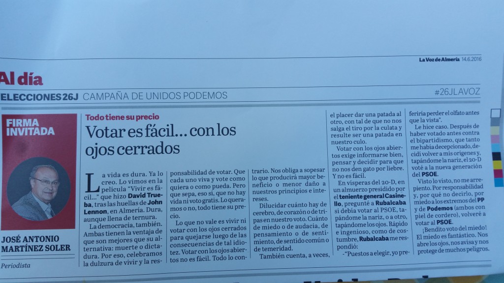 Publicado en La Voz de Almería (14/6/2016)