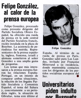 Primera foto de Felipe Gonzalez publicada en España (31 Mayo 1975) en vida de Franco.